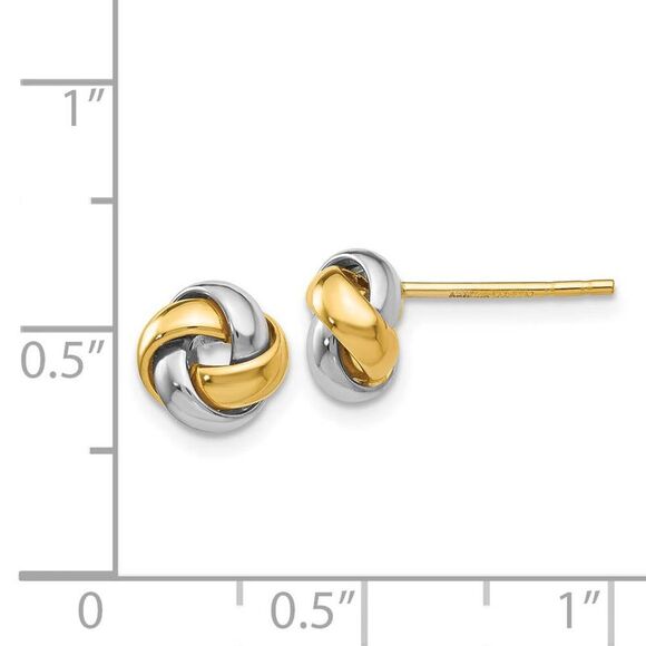 8mm Polished Love Knot Earrings in 14k Two Tone Gold - Picture 4 of 5